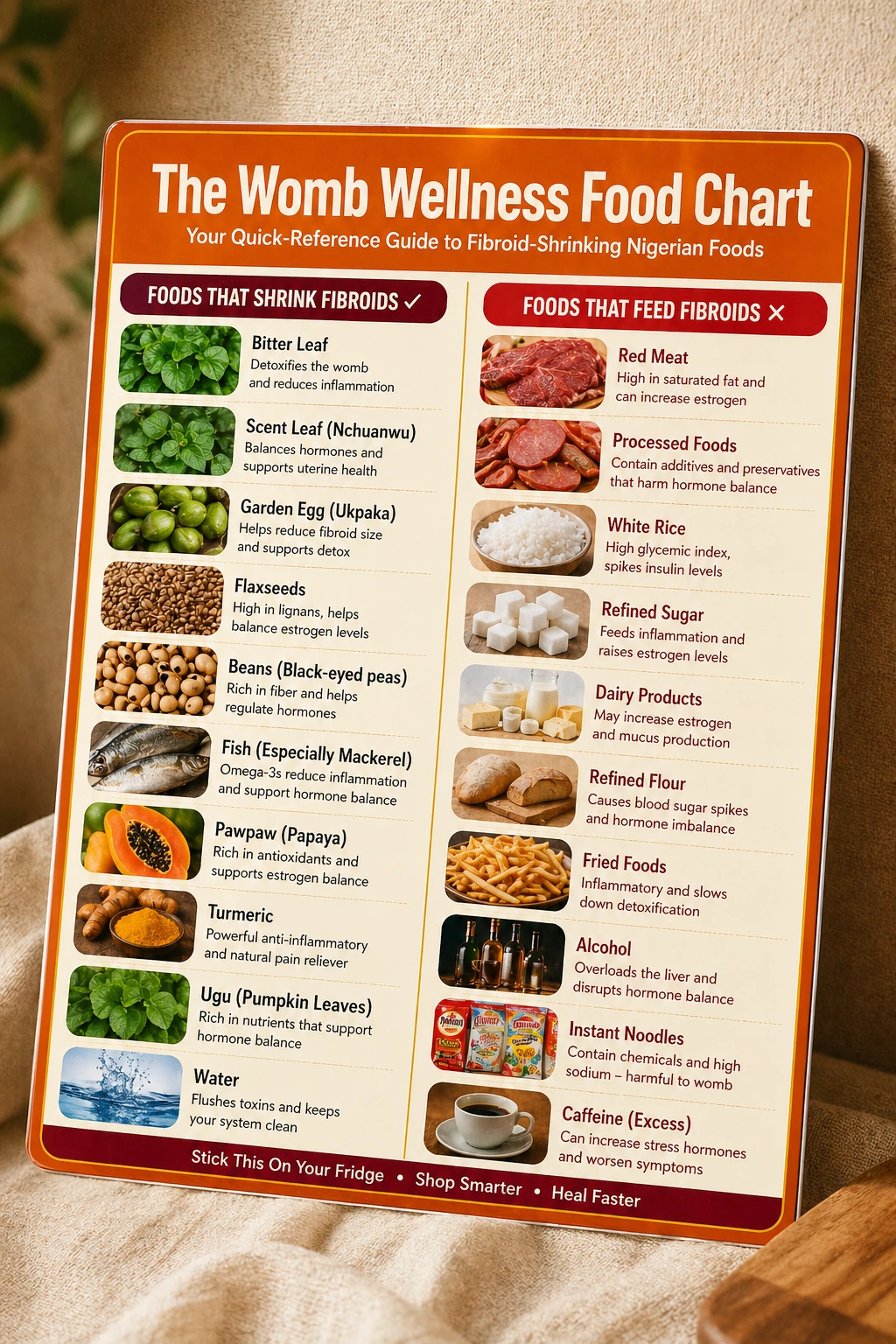 The Womb Wellness Food Chart